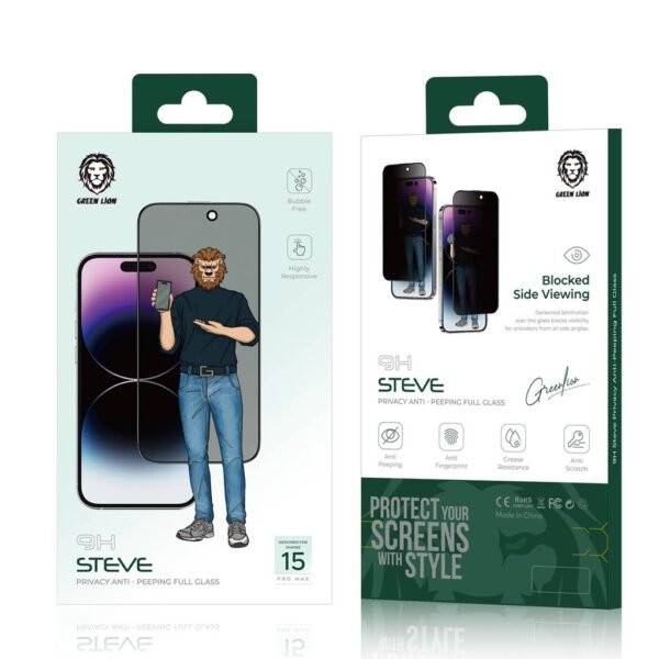 } Green Lion 9H Steve Privacy Screen Protector for iPhone 15 Plus - Black