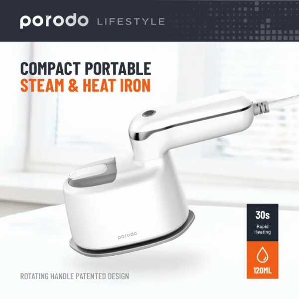 Porodo Lifestyle Compact Portable Steam & Heat Iron Rotating Handle