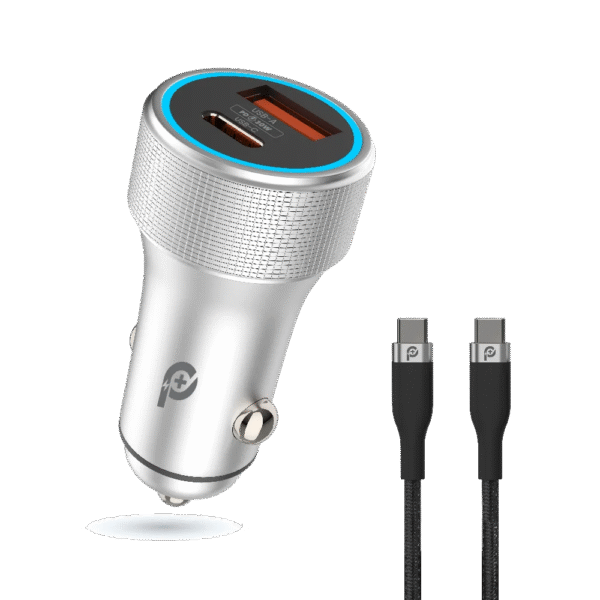PowerO+ Power Extreme PD+QC Dual Output Car Charger 48W with Type-C to Type-C Braided Cable - Grey