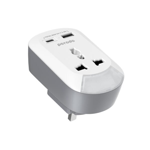Porodo 3in1 Multitype Socket with AC USB-A Type C UK -  White