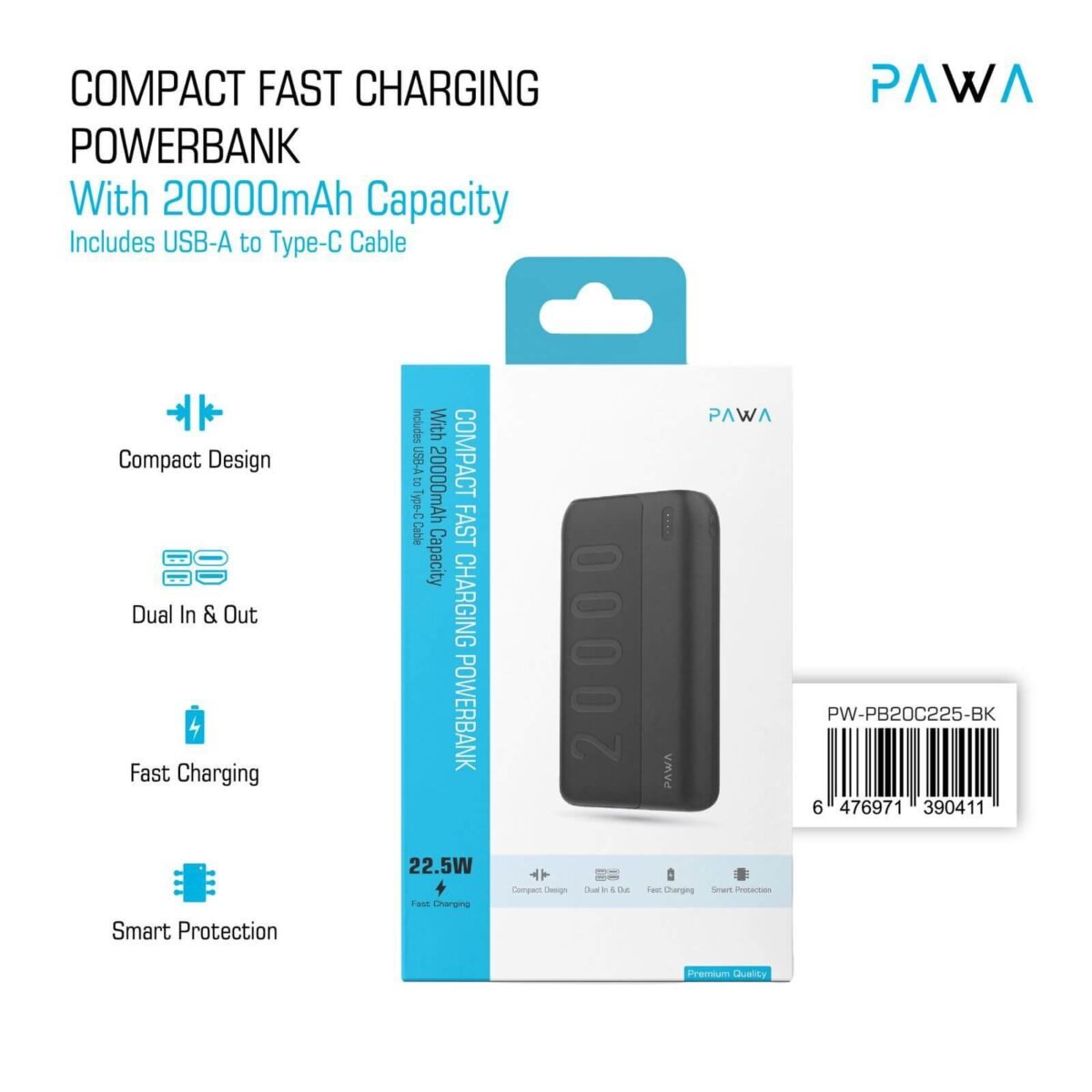 PAWA COMPACT 22.5W FAST CHARGING POWERBANK WITH 20000MAH - Image 1