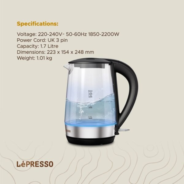 LePresso 360 Transparent Quick-Boil 1.7 LGlass Kettle 2200W