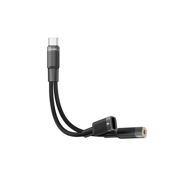 Porodo Type-C Connector Audio Aux & Charge Adapter(0.12m)-Black