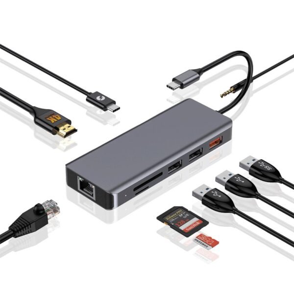Porodo 9in1 4K HDMI Ethernet USB-C Hub Gray