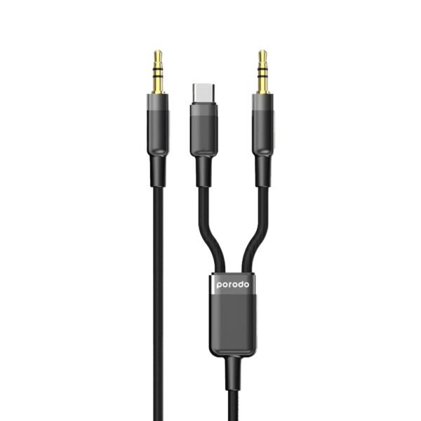 Porodo Multi-Device AUX 3.5mm|Type -C Cable(4ft/1.2m)-Black
