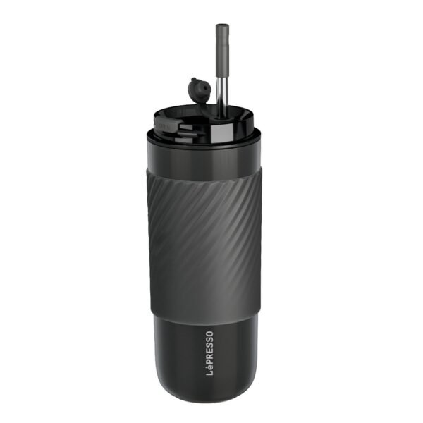 Lepresso Coffee Mug with Sleeve and Straw 520ml - Grey