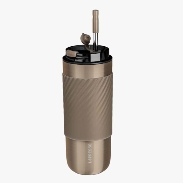 } Lepresso Coffee Mug with Sleeve and Straw 520ml - Gold