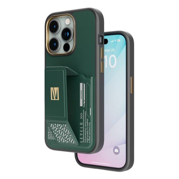 } Levelo Morphix Gripstand Case With Cardholder For iPhone 15 Pro - Green