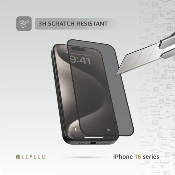 Levelo 2.5D Silk Print Silicone Edge Privacy Screen Protector For iPhone 16Pro Max - Black
