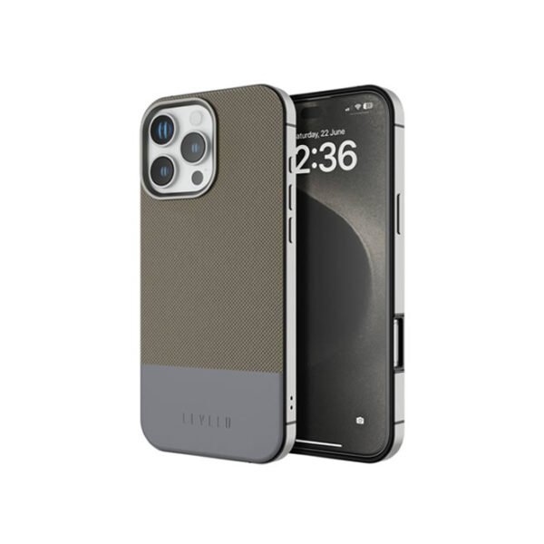 Levelo Cuir Two Tone Leather Case For iPhone 16 Pro Max- Gray