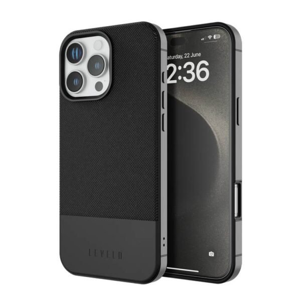Levelo Cuir Two Tone Leather Case For iPhone 16 Pro Max- Black
