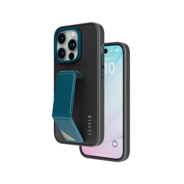 Levelo Morphix cuero Case For iPhone 15 Pro Max - Black/Blue