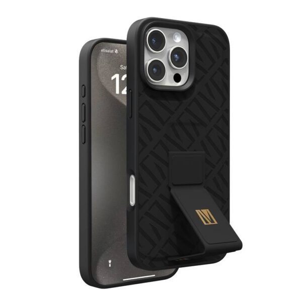 Levelo Morphix Cuero Gripstand Case For iPhone 16 Pro - Black
