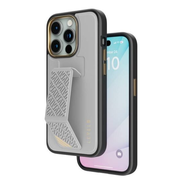 Levelo Morphix Cuero Gripstand Case For iPhone 15 Pro - Grey