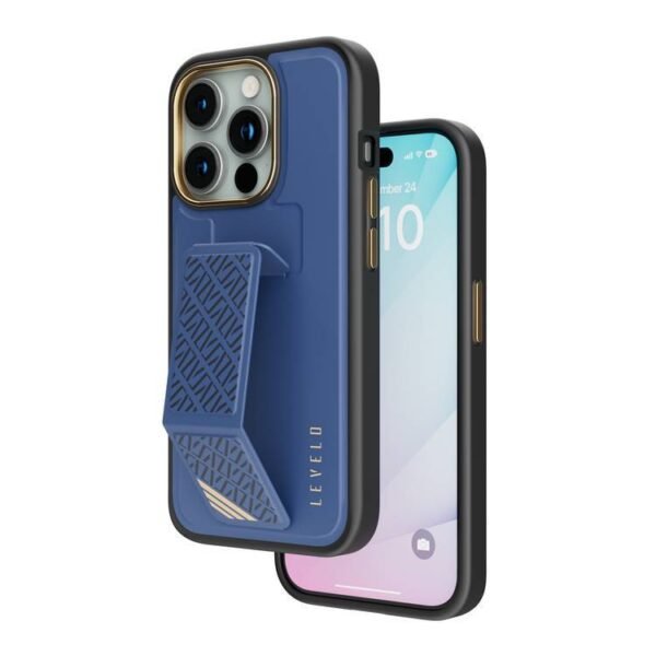 Levelo Morphix Cuero Gripstand Case For iPhone 15 Pro - Blue