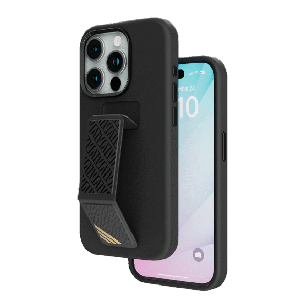 Levelo Morphix Silicone Case With Leather Grip For iPhone 15 Pro - Black