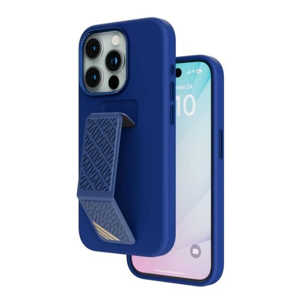 Levelo Morphix Silicone Case With Leather Grip For iPhone 15 Pro - Deep Blue