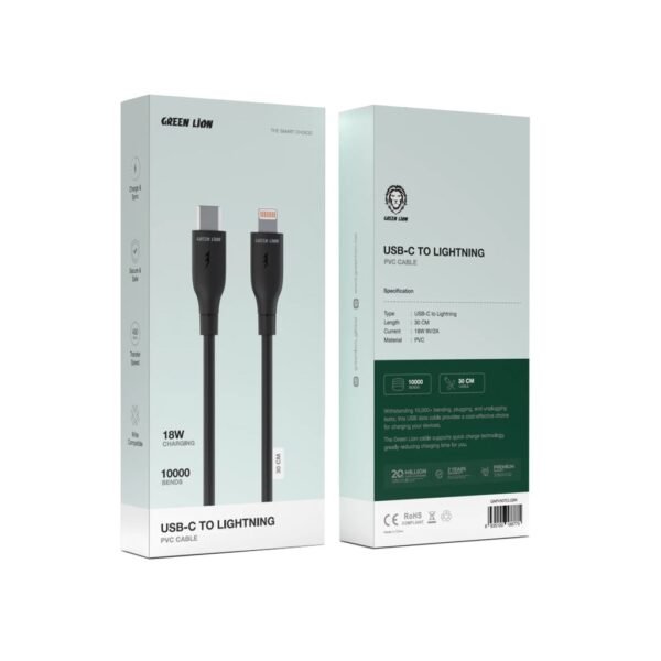 Green Lion USB-C TO Lightning PVC Cable 30 CM - Black