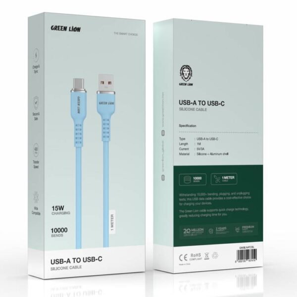 Green Lion USB-A TO USB-C Silicone Cable - Blue