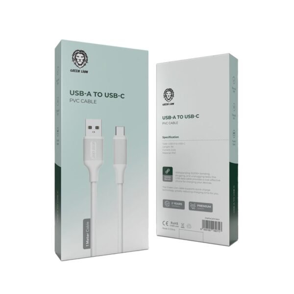 Green Lion USB-A to USB-C PVC Cable 1M 2.4A - White