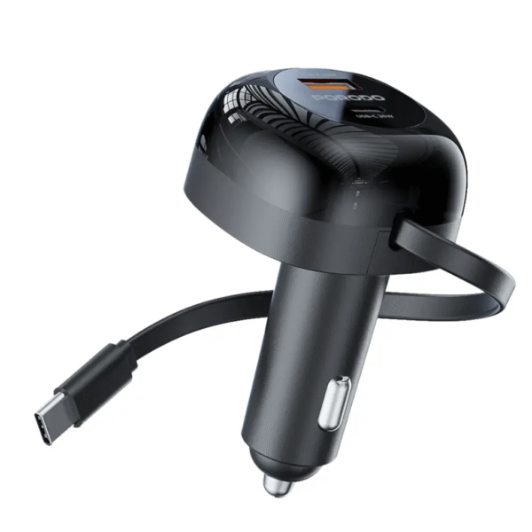 Porodo Retractable Car Charger with Collapsible Type C Cables - Black