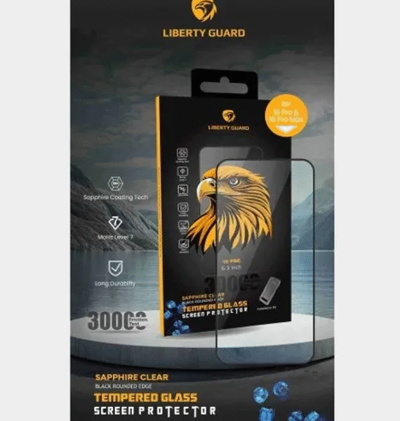 Liberty Guard 2.5D Full Cover CLEAR BLACK EDGE Glass With Applicator - 16ProMax Clear - LGCLR4F16PM