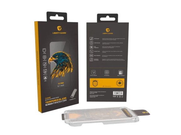 Liberty Guard 2.5D Full Cover CLEAR BLACK EDGE 3rd Gen Triple Reinforced iPhone15Pro