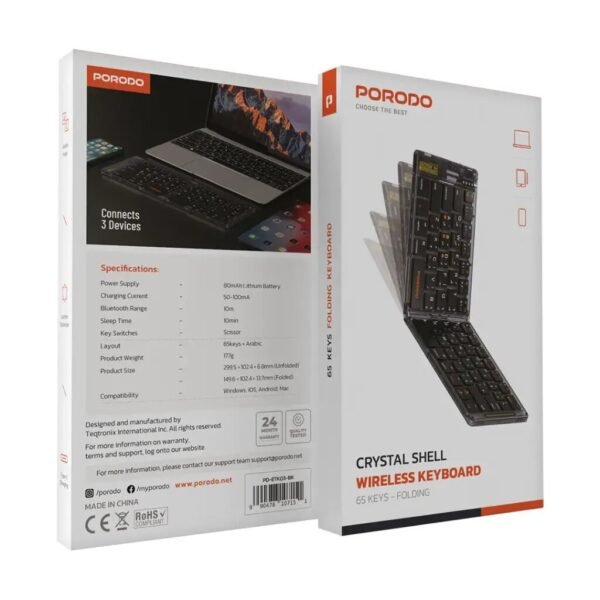 Porodo Crystal Shell Wireless Keyboard -BLACK