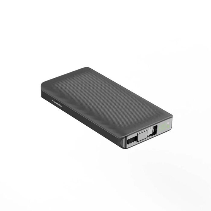 ⁦Powerology 10000mAh Retractable Cable Power Bank Black⁩ - الصورة ⁦1⁩