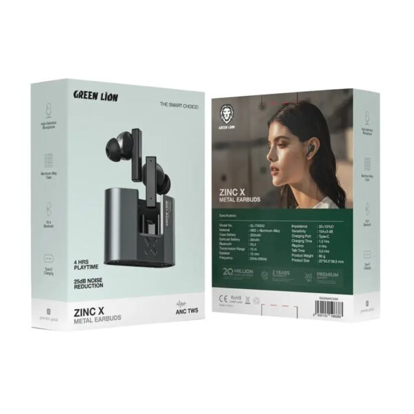 Green Lion ZINC X Metal Earbuds TWS with ANC - Black