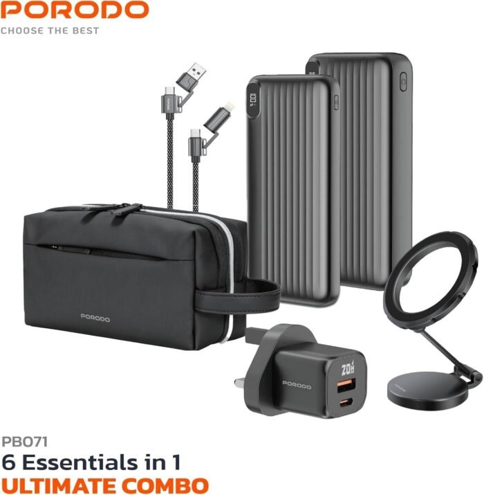 ⁦Porodo 6 Essentials in 1 Ultimate Combo -Black⁩ - الصورة ⁦1⁩