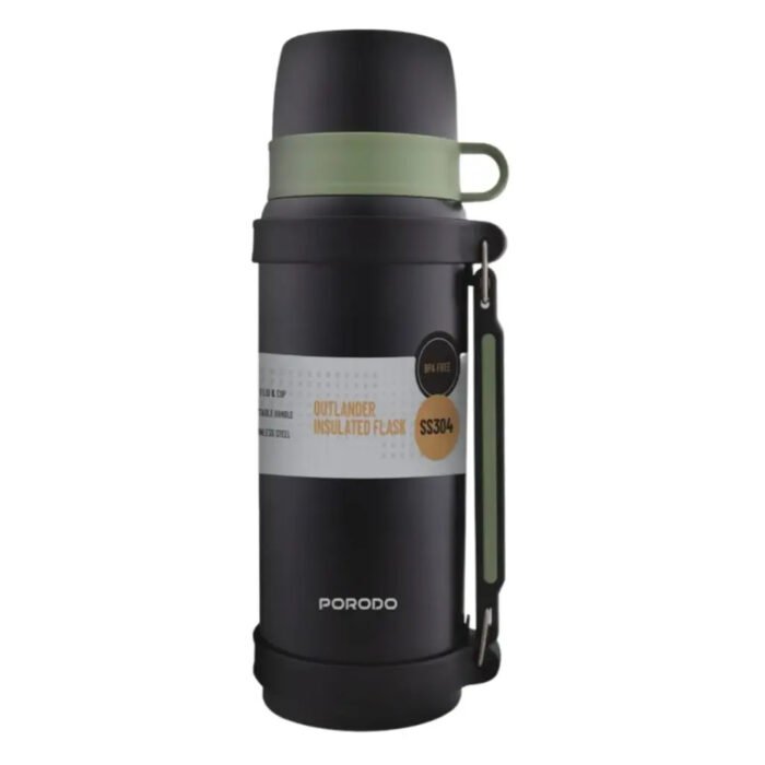 Porodo LiefeStyle 1800mL SS Vacuum Bottle with Handles - Black - Image 1